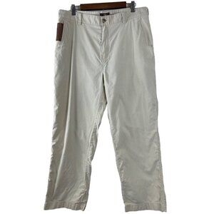 3 Three Forks Men's Leather Trimmed Cotton Chino Khaki Pants Size 36